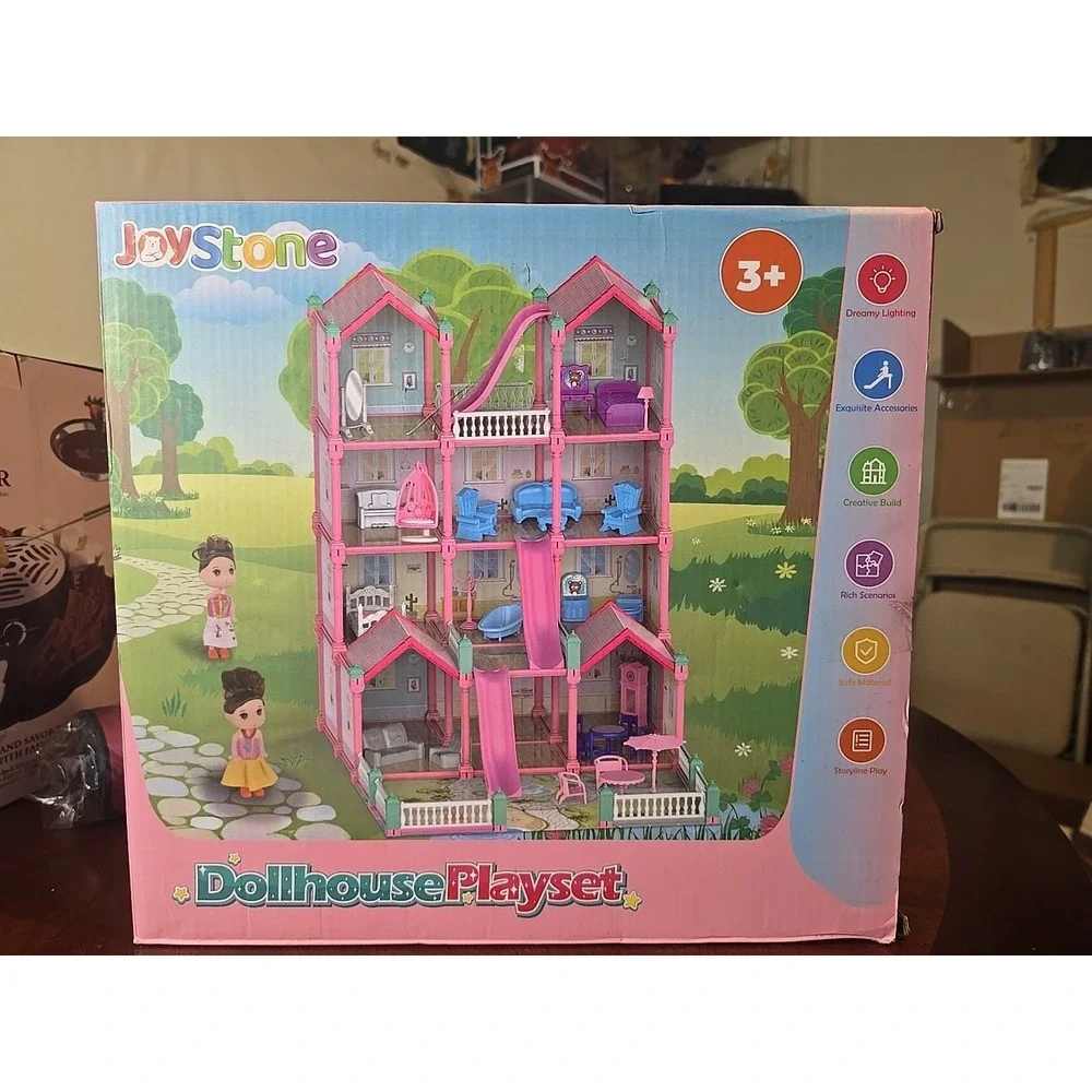 JoyStone Play Dollhouse w/ Toy Figures‎ 14 Rooms Furniture, Accessories & Lights